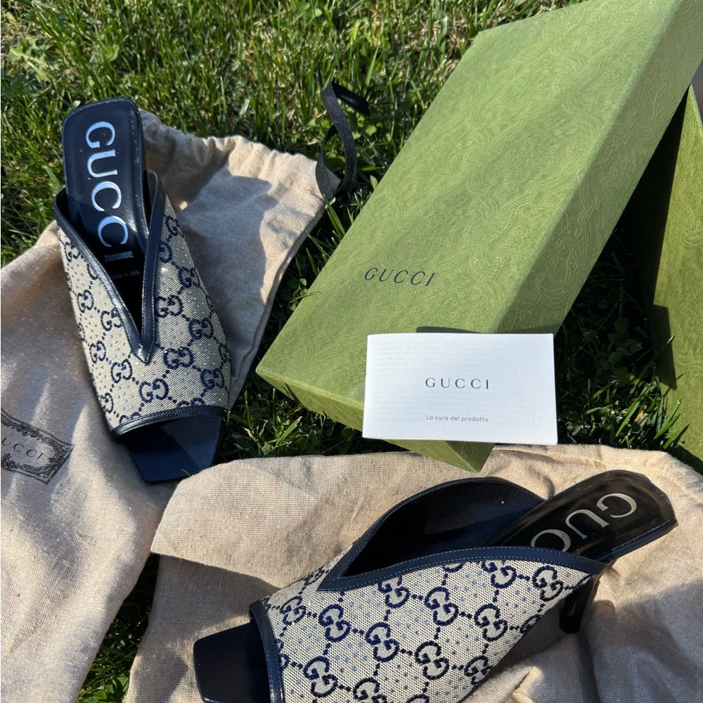 Gucci Blue and Cream Heels